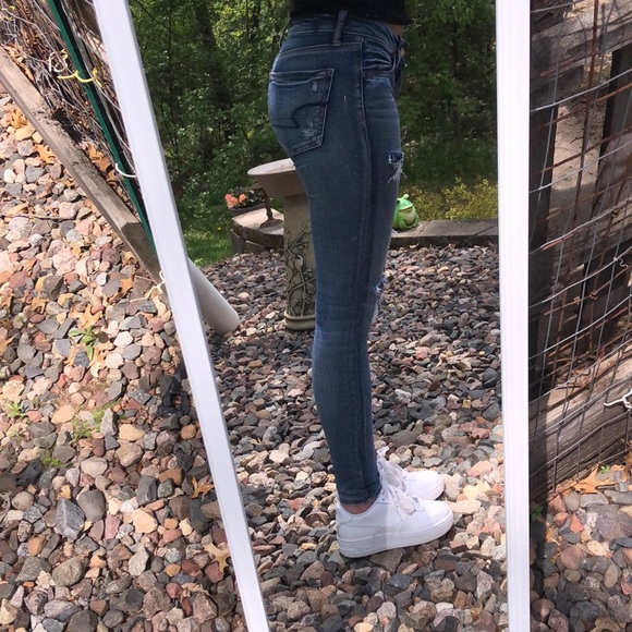 American Eagle women’s blue ripped / distressed skinny jeans / jeggings - Picture 4 of 12